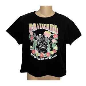 Sweet Lilac "Wandering" Graphic Tee Skeletons & Cactus Art Black Cotton Medium